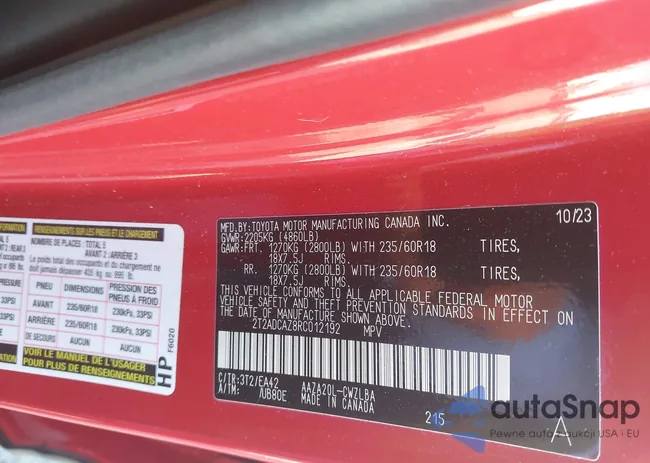 2T2ADCAZ8RC012192: 43904750