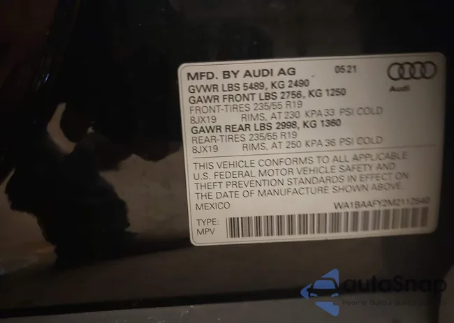 WA1BAAFY2M2112540: 43905929