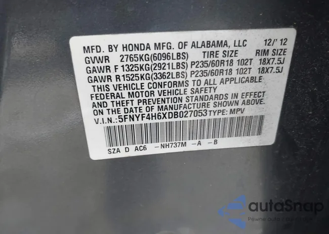 5FNYF4H6XDB027053: 43905576