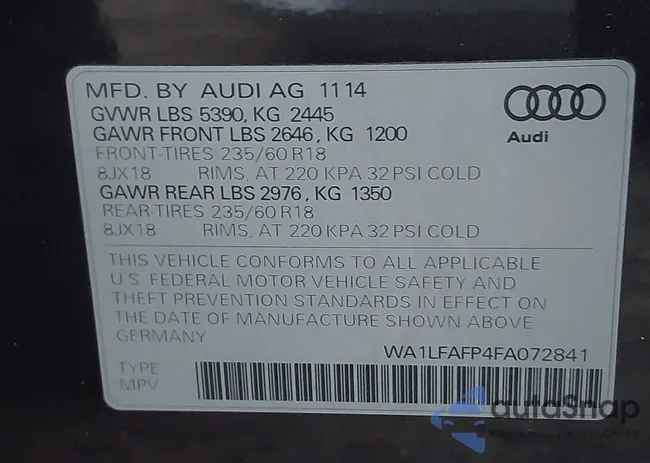 WA1LFAFP4FA072841: 43906925