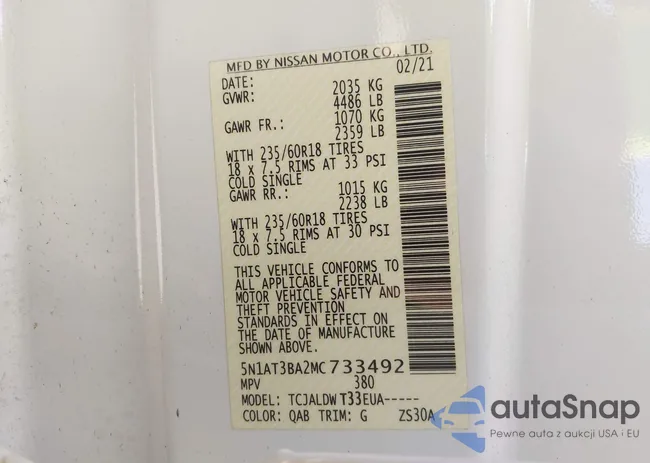 5N1AT3BA2MC733492: 43907170