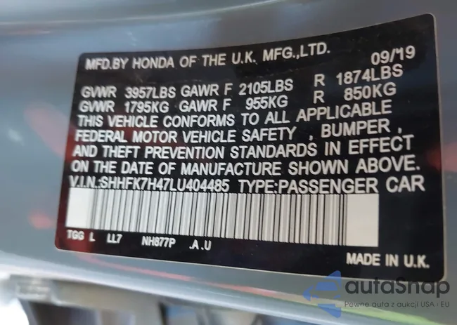 SHHFK7H47LU404485: 43907299