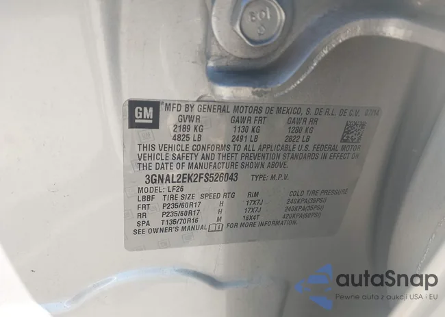 3GNAL2EK2FS526043: 43907377