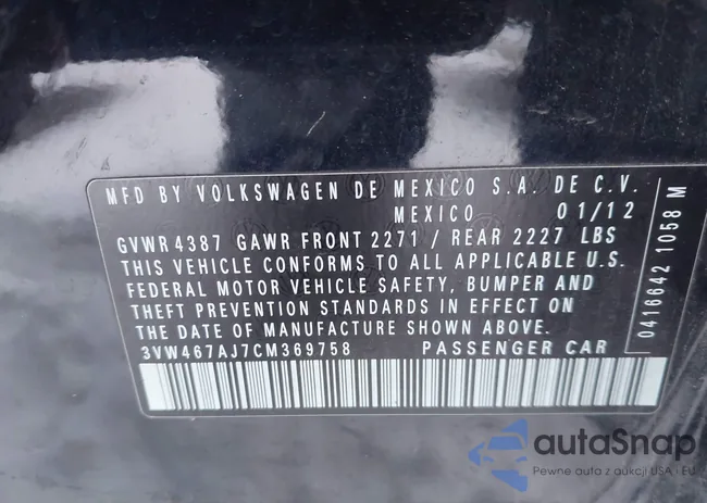 3VW467AJ7CM369758: 43907420