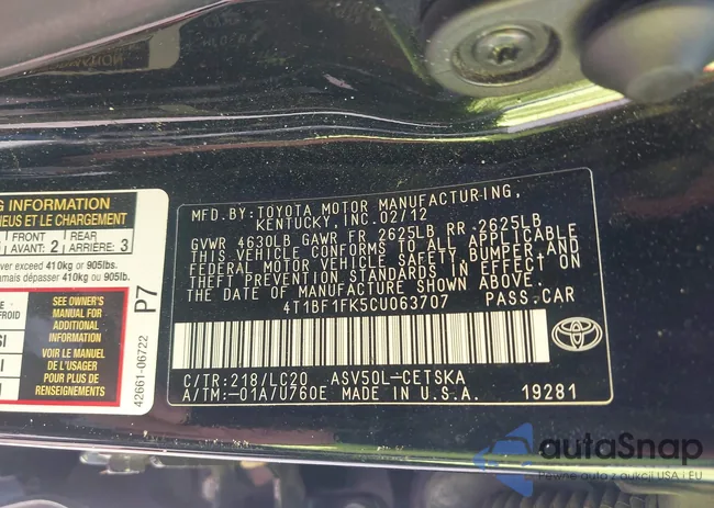 4T1BF1FK5CU063707: 43906438