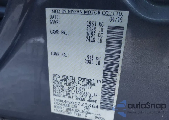 1N4BL4BVXKC223864: 43906452