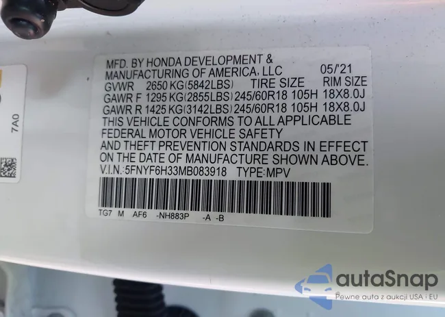 5FNYF6H33MB083918: 43906529