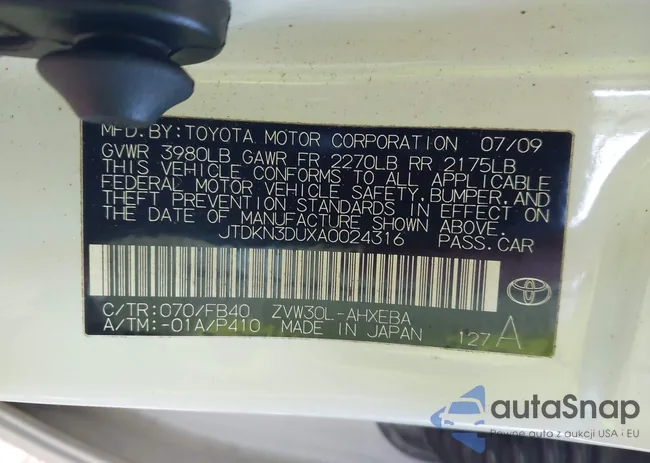 JTDKN3DUXA0024316: 43906663