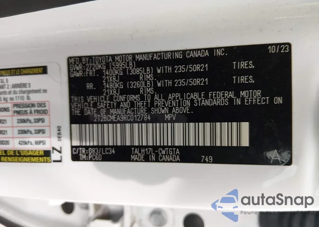 2T2BCMEA9RC012784: 43906737