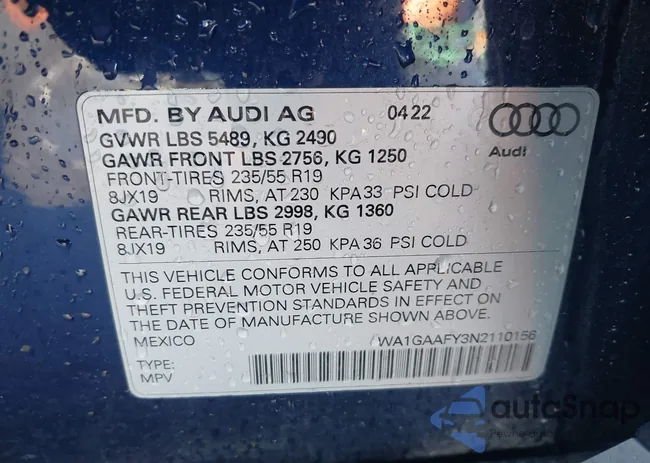 WA1GAAFY3N2110156: 43906779