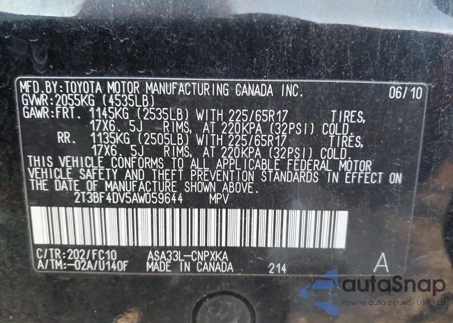 2T3BF4DV5AW059644: 43907845