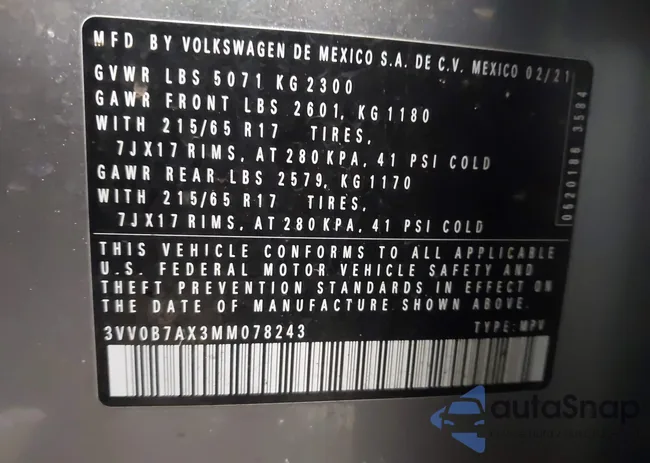 3VV0B7AX3MM078243: 43907865