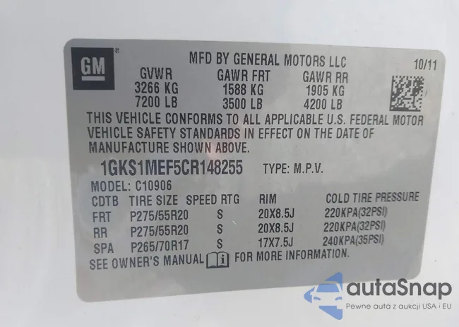 1GKS1MEF5CR148255: 43907959