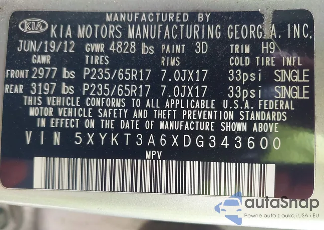 5XYKT3A6XDG343600: 43908237