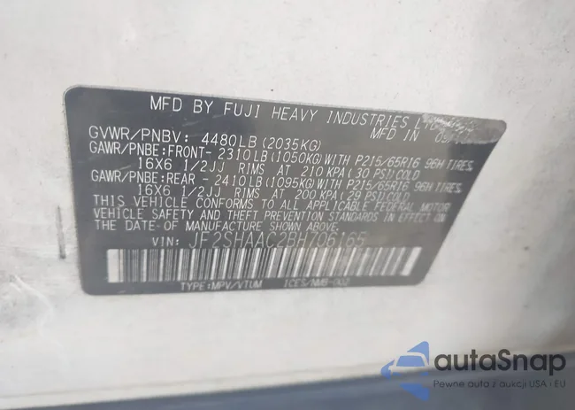 JF2SHAAC2BH706165: 43908332