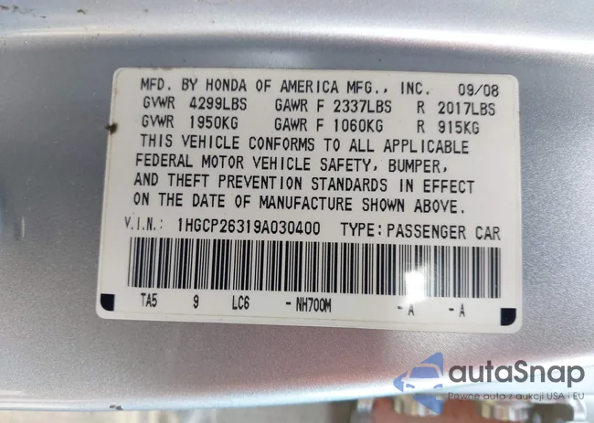 1HGCP26319A030400: 43908334