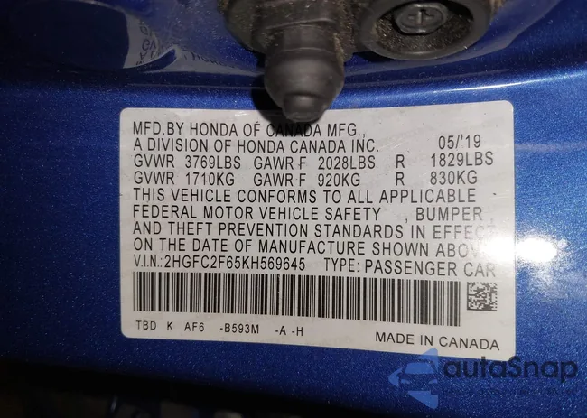 2HGFC2F65KH569645: 43908405