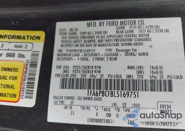 1FA6P8CF8L5169751: 43907457