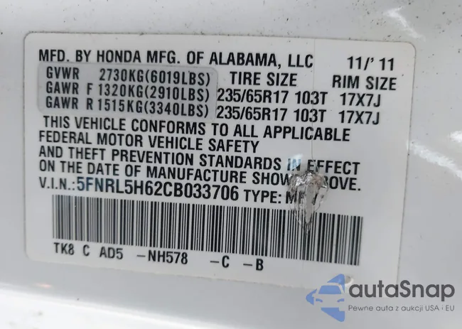 5FNRL5H62CB033706: 43907665