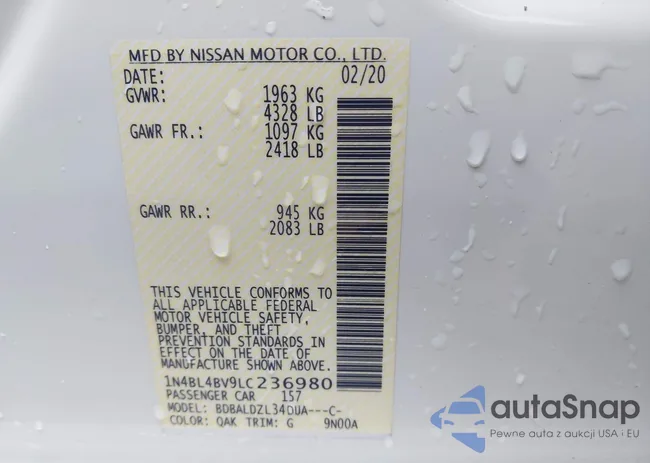 1N4BL4BV9LC236980: 43907734