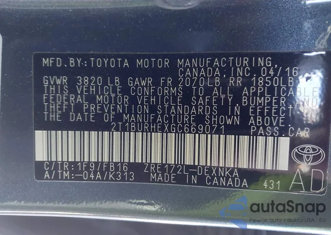 2T1BURHEXGC669071: 43907810