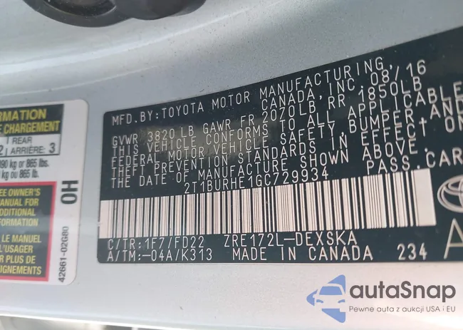 2T1BURHE1GC729934: 43908909