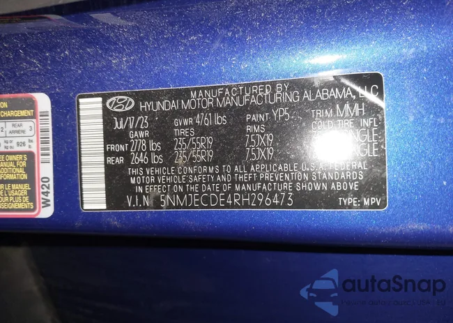 5NMJECDE4RH296473: 43909084