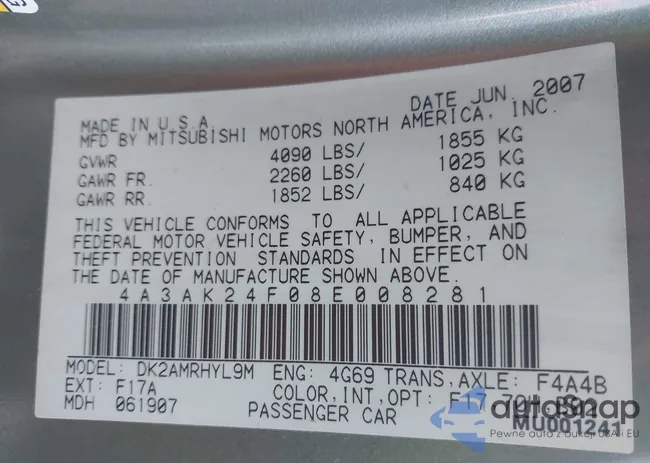 4A3AK24F08E008281: 43909379