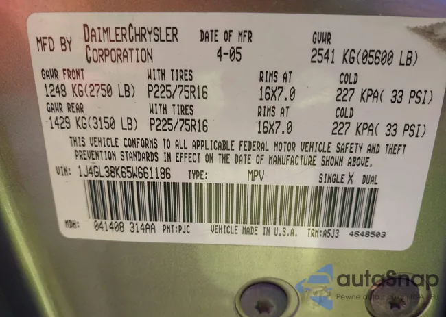 1J4GL38K65W661186: 43908785