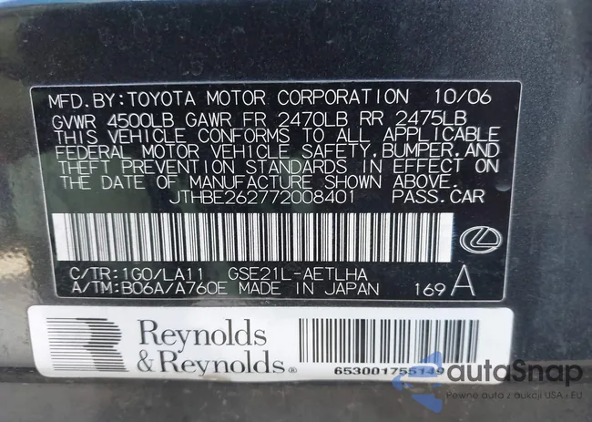 JTHBE262772008401: 43909887