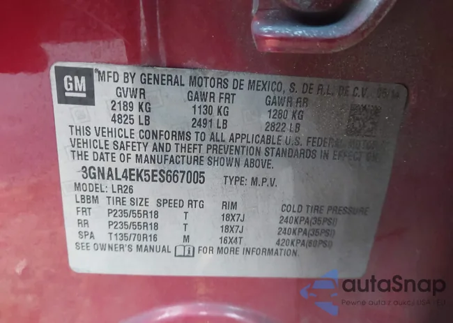 3GNAL4EK5ES667005: 43909938