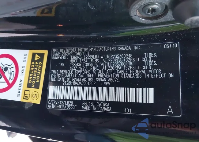 2T2BK1BA3AC064308: 43909939