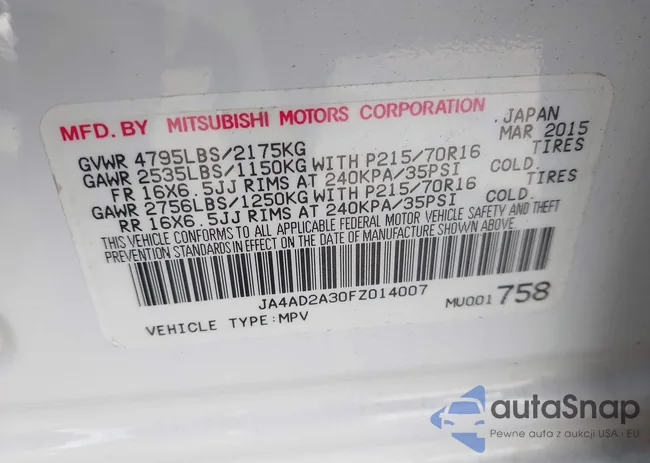 JA4AD2A30FZ014007: 43910052