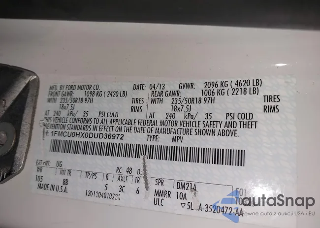 1FMCU0HX0DUD36972: 43910057