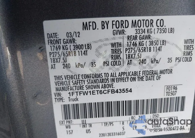 1FTFW1ET6CFB43554: 43910065