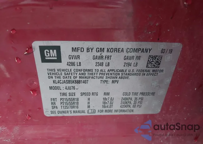 KL4CJASB5KB881407: 43910084