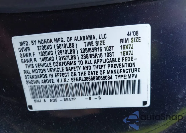 5FNRL38668B065084: 43910136