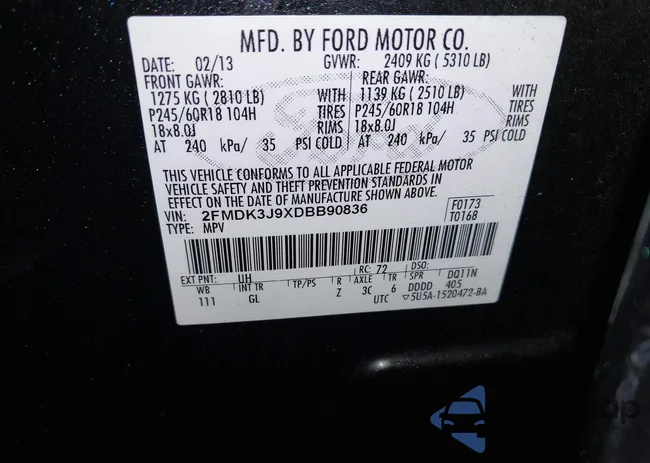 2FMDK3J9XDBB90836: 43910163