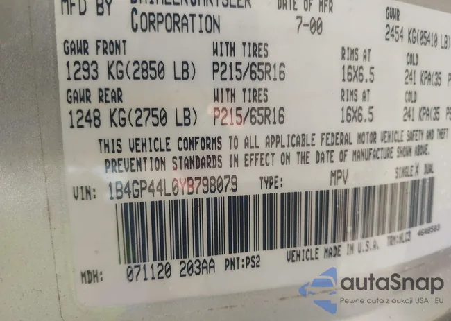 1B4GP44L0YB798079: 43910171