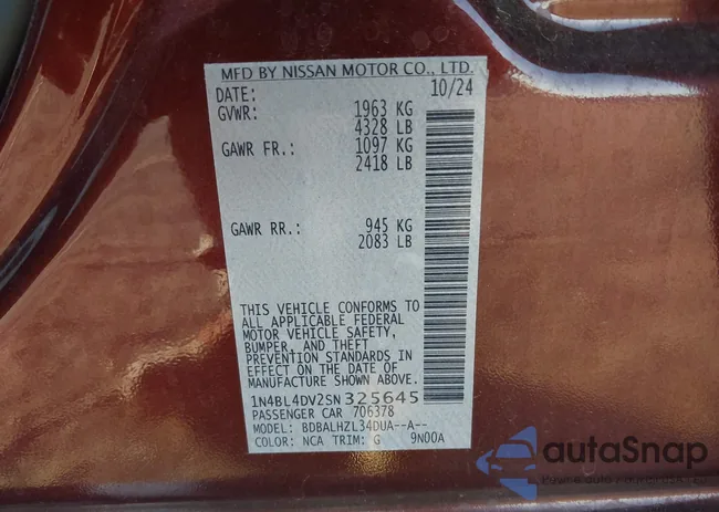 1N4BL4DV2SN325645: 43910203