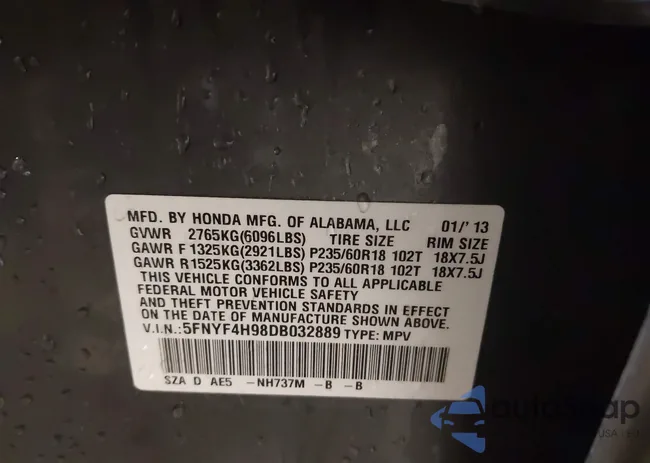 5FNYF4H98DB032889: 43910221