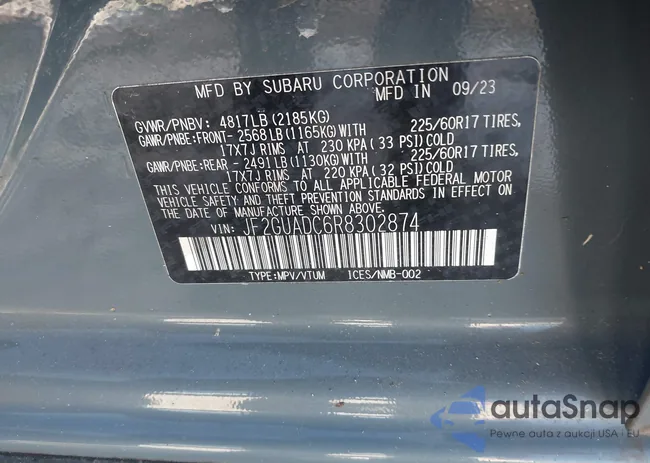 JF2GUADC6R8302874: 43910338