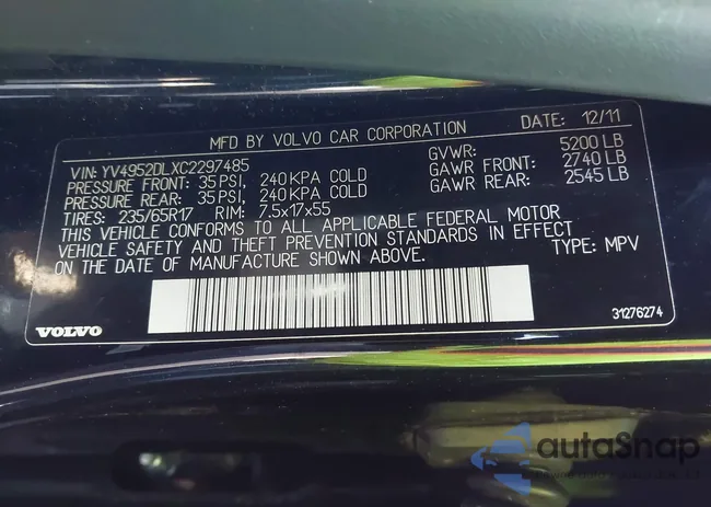 YV4952DLXC2297485: 43909484