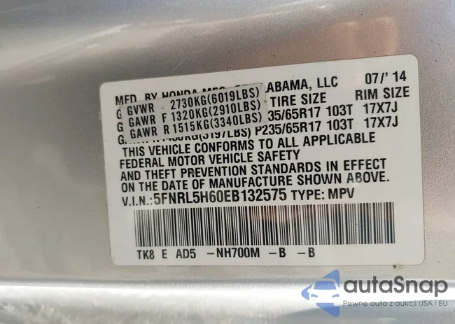 5FNRL5H60EB132575: 43909516