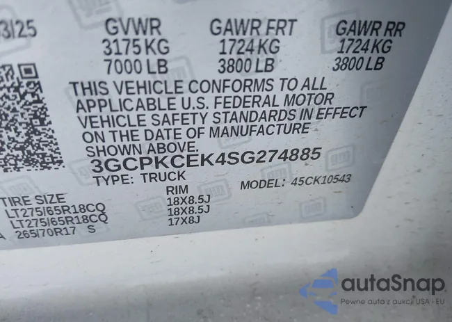 3GCPKCEK4SG274885: 43909532