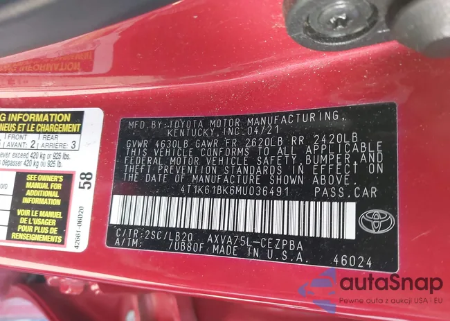 4T1K61BK6MU036491: 43909739