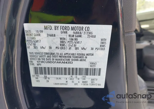 1FMCU9DG1AKA64353: 43909827