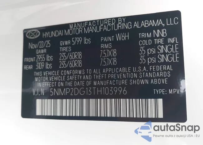 5NMP2DG13TH103996: 43910850