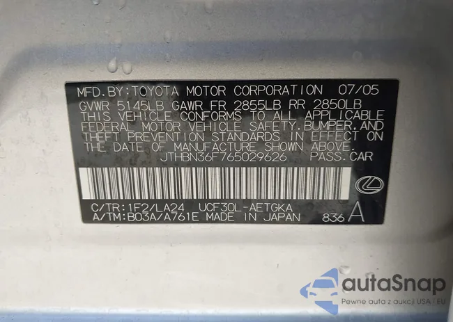 JTHBN36F765029626: 43910994