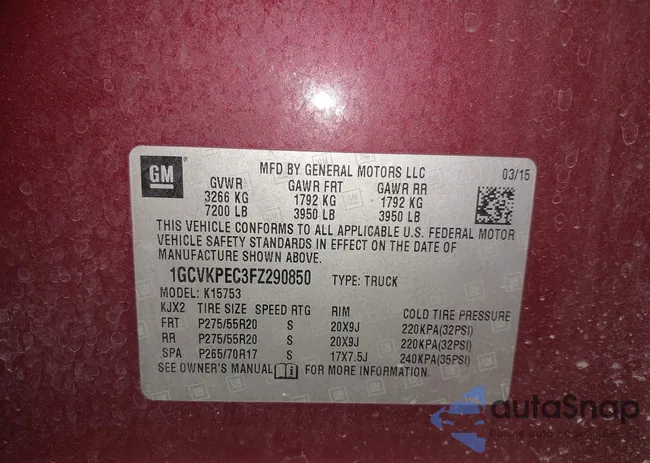 1GCVKPEC3FZ290850: 43911072